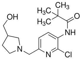 N-(2-Chloro-6-((3-(hydroxymethyl)pyrrolidin-1-yl)methyl)pyridin-3-yl)pivalamide chemical structure