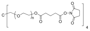 Poly(ethylene oxide), 4-arm, succinimidyl glutarate terminated chemical structure