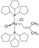Dichloro(3-methyl-2-butenylidene)bis(tricyclopentylphosphine)ruthenium(II) chemical structure